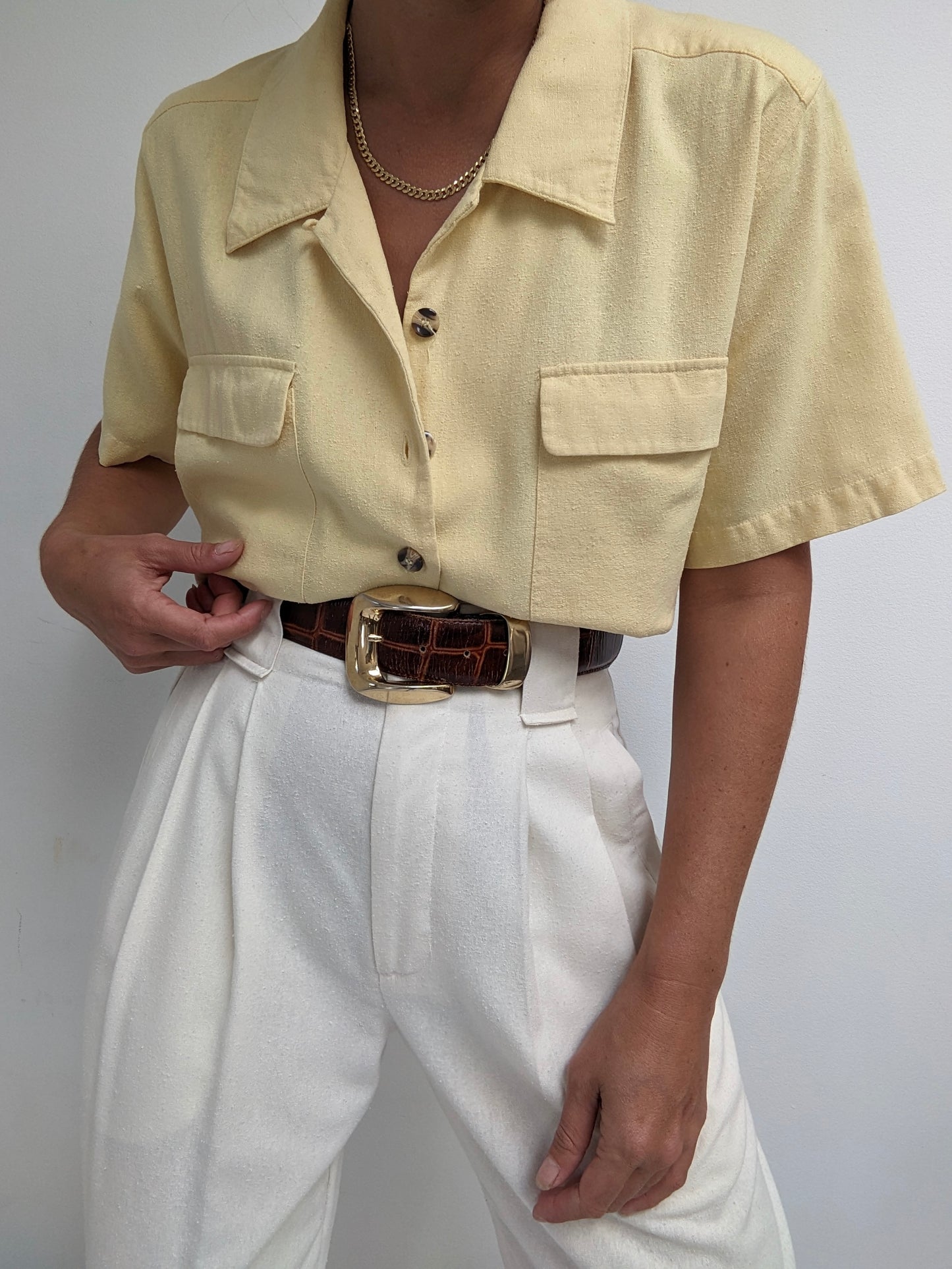 Vintage Butter Raw Silk Blouse