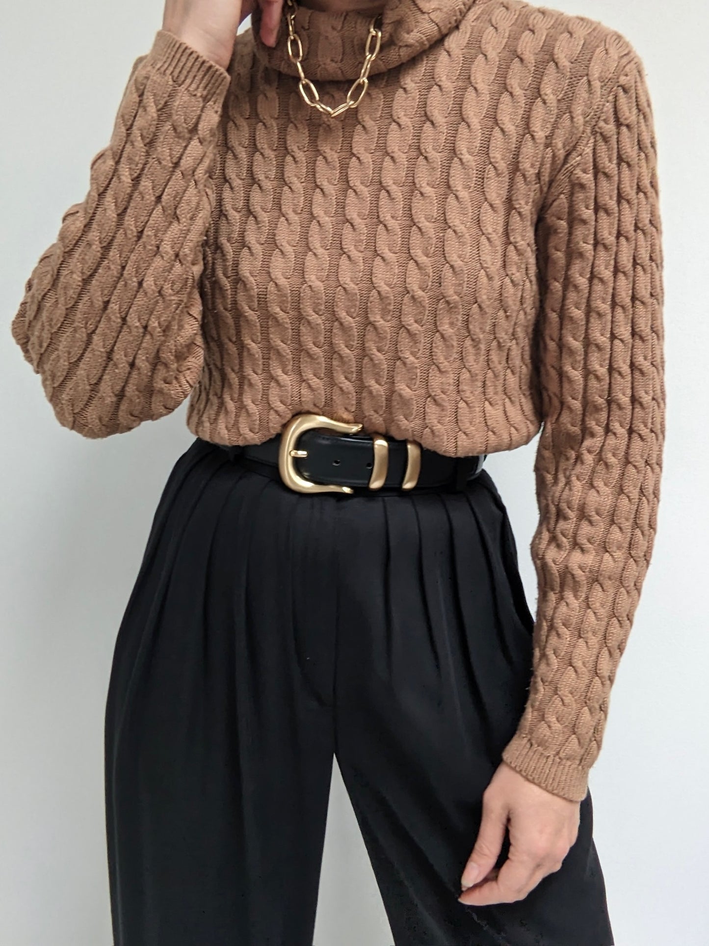Vintage Toffee Cable Knit Turtleneck