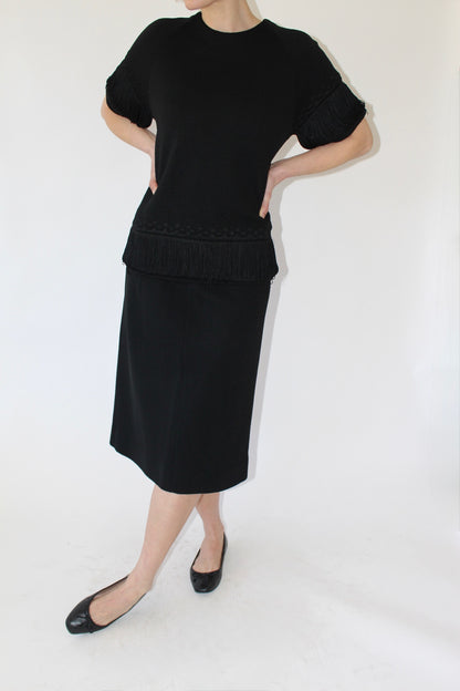 Vintage Wool Fringe Skirt Suit