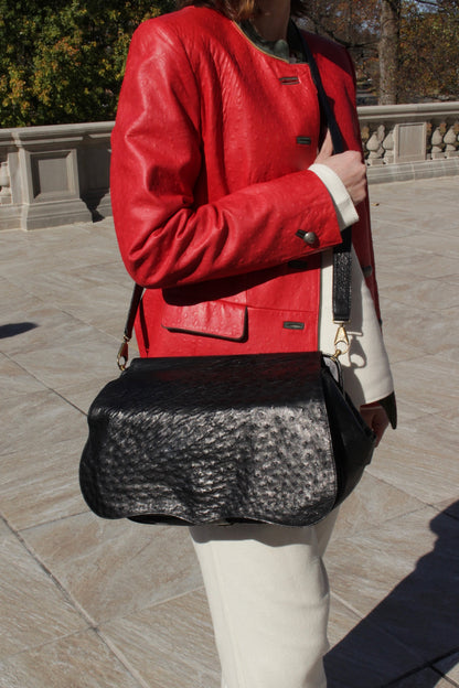 Rare Vintage Titti Dell'Acqua Genuine Ostrich Messenger Bag