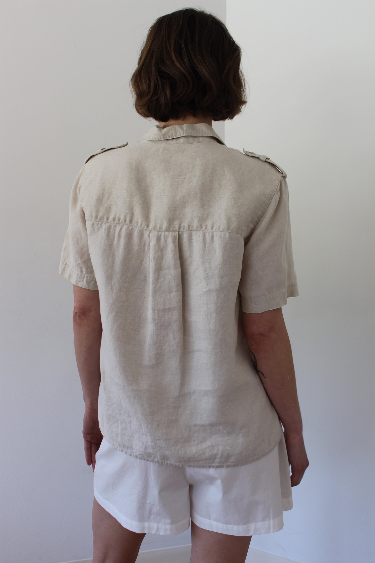 Vintage Pure Linen Safari Short Sleeve Blouse