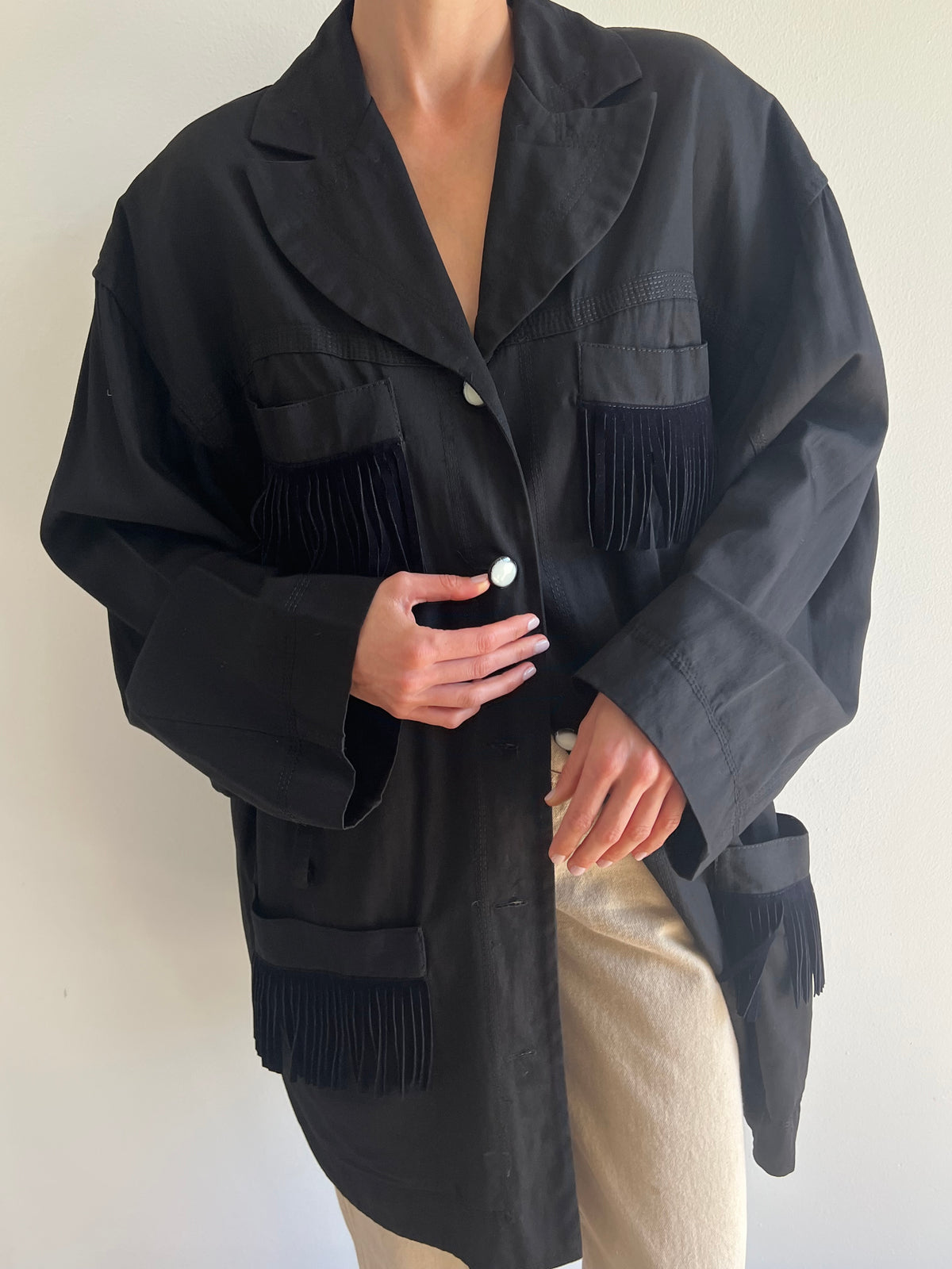 Vintage Ink Black Fringe Chore Coat