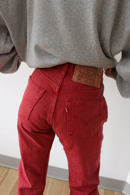Vintage Levi's 501 Faded Red Denim