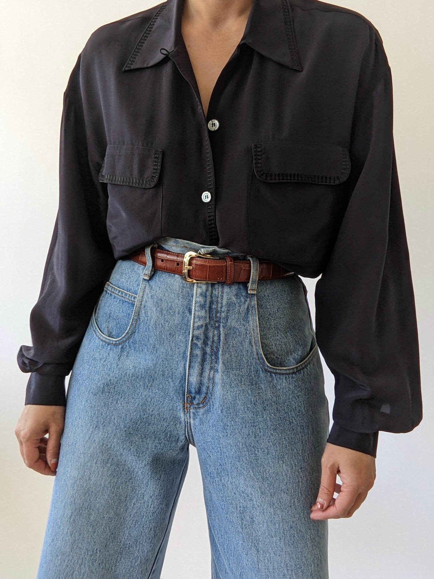 Vintage Midnight Embroidered Silk Blouse