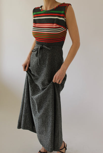 Amazing Vintage Striped Metallic Maxi Dress