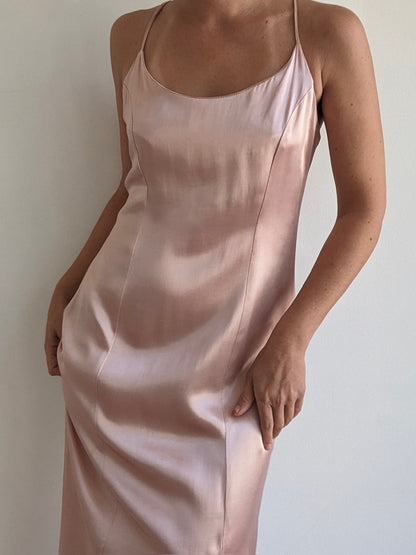 Gorgeous Vintage Blush Satin Slip Dress