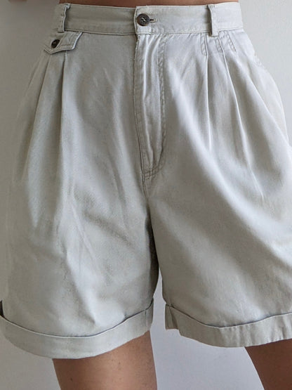 Vintage Pleated Cotton Twill Shorts