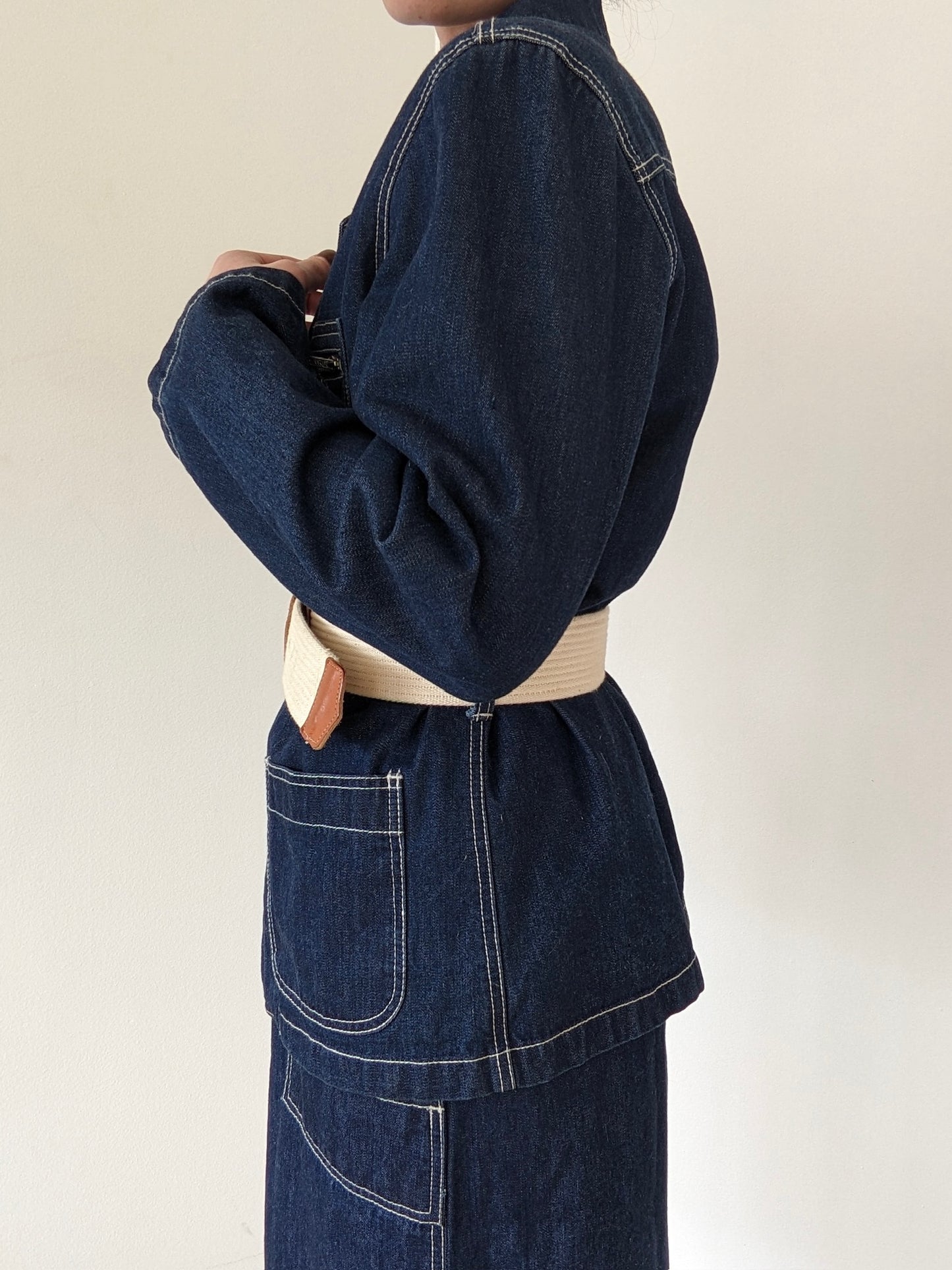 Vintage Belted Dark Wash Denim Wrap Skirt Set