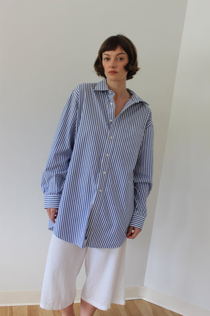 Vintage Faded Blue Striped Cotton Shirt