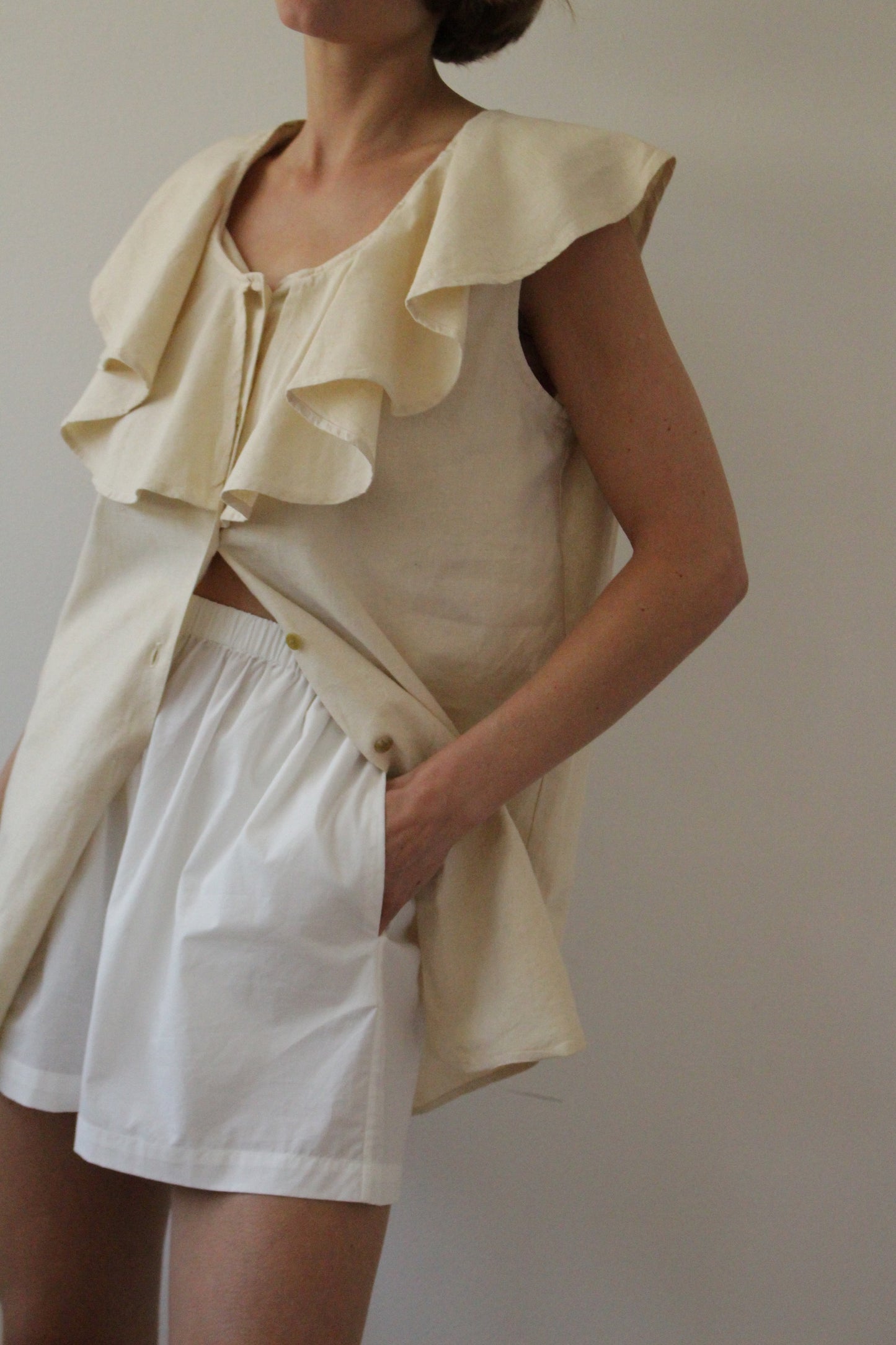 Favorite Vintage Ruffled Cream Linen Top