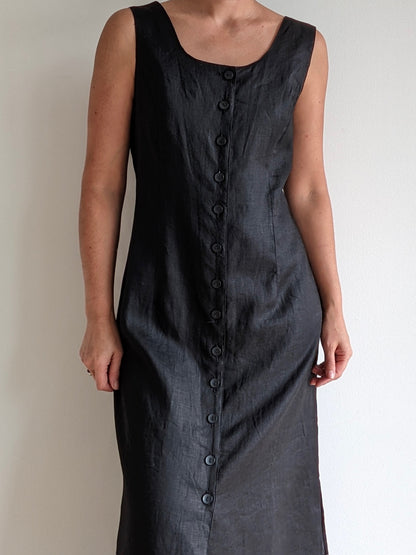 Lovely Vintage Onyx Linen Button-Down Dress