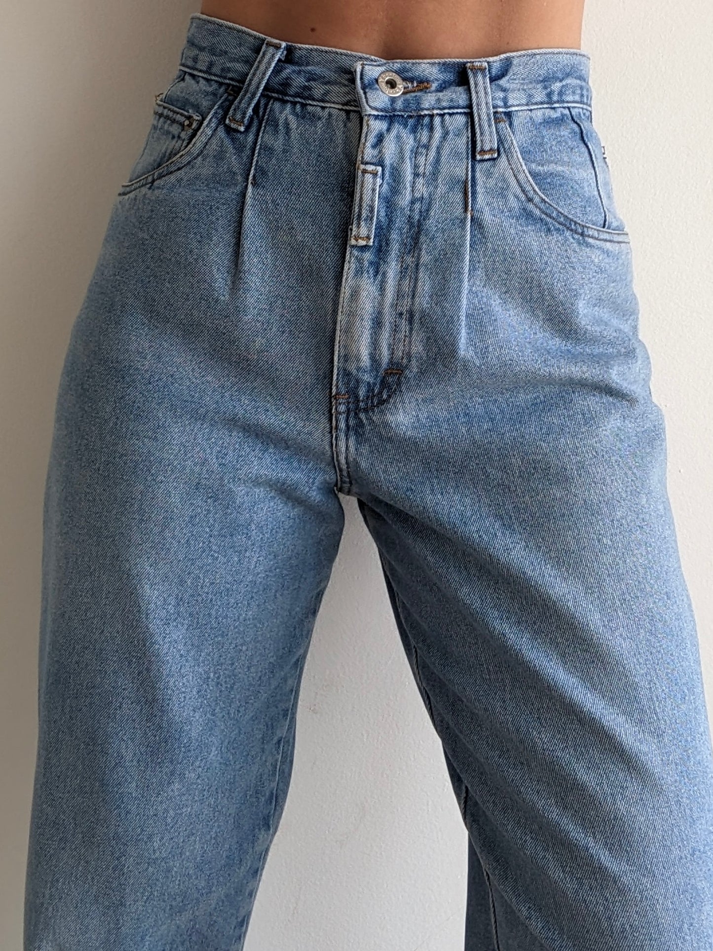 Vintage Pleated High Rise Denim