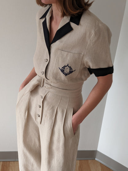 Favorite Vintage Linen Wide Leg Belted Jumpsuit