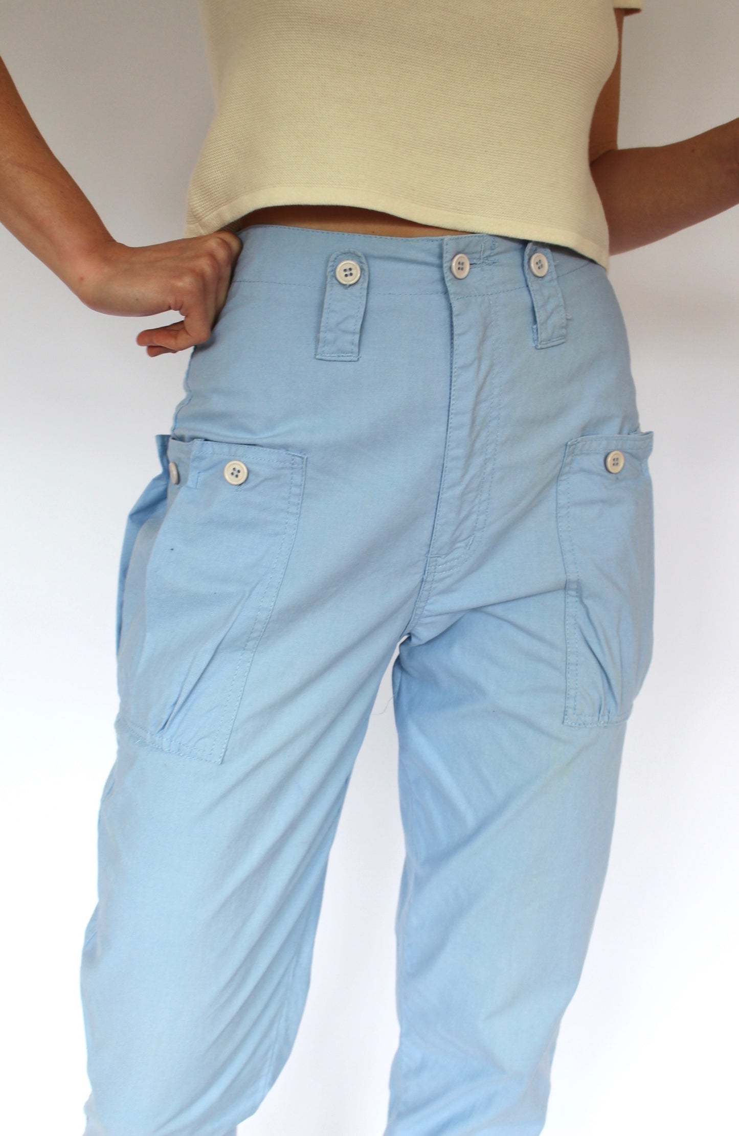 Vintage Sky Blue Cargo-Pocket Pants