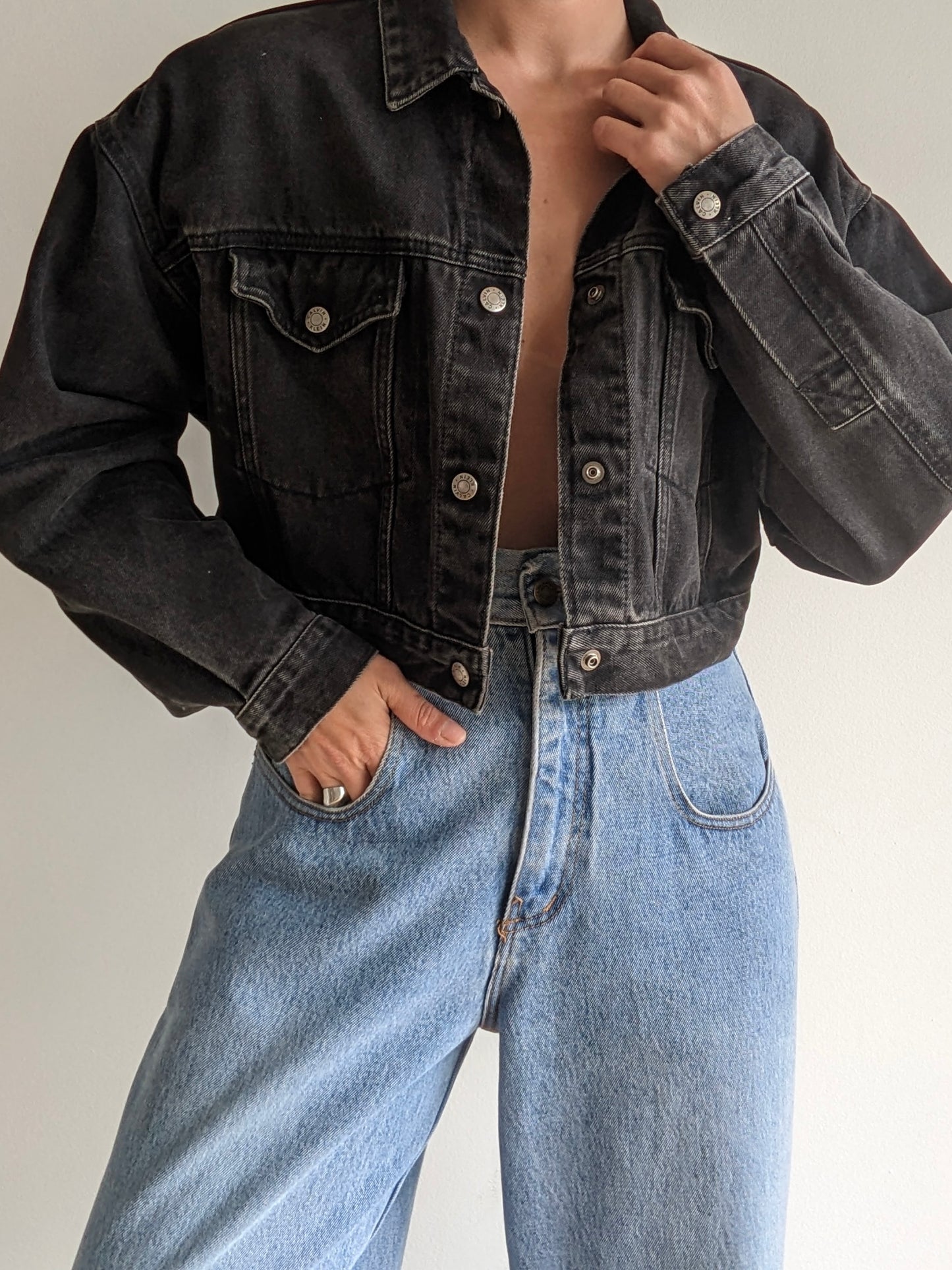 Vintage Calvin Klein Black Cropped Denim Jacket