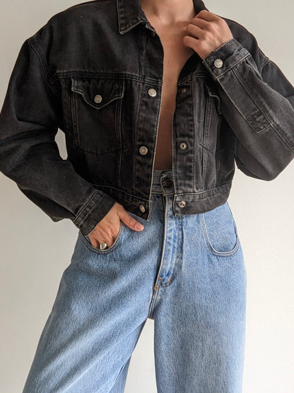 Vintage Calvin Klein Black Cropped Denim Jacket