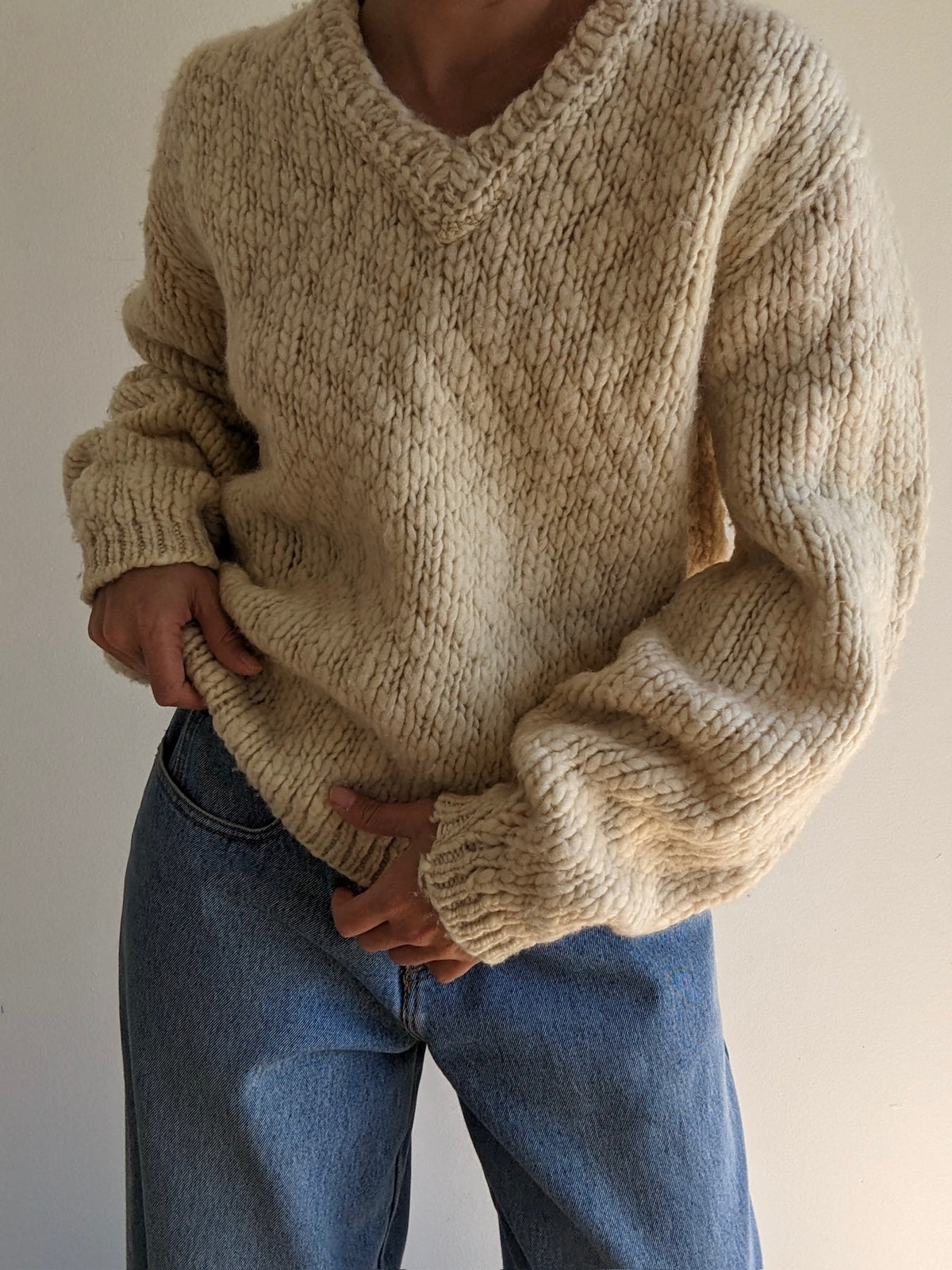 Vintage Heavy Knitted Cream Wool Sweater