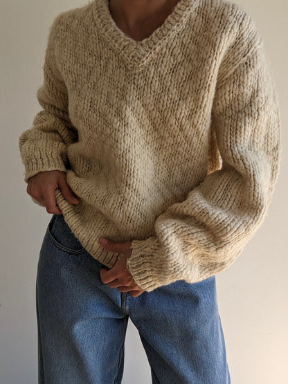 Vintage Heavy Knitted Cream Wool Sweater