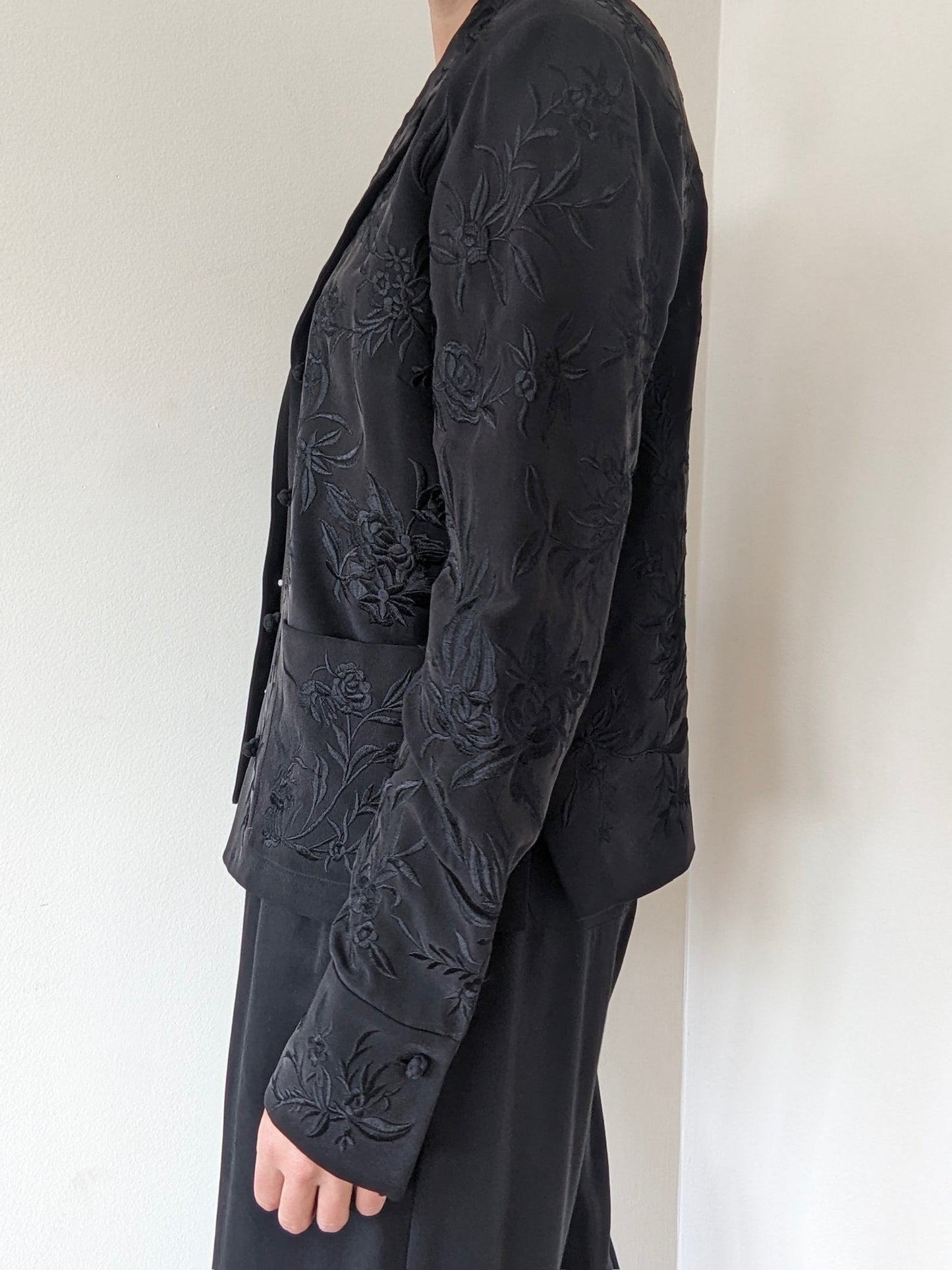 Vintage Dana Buchman Ink Black Embroidered Silk Jacket