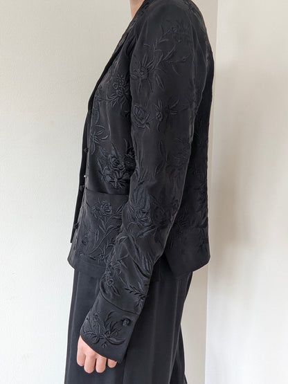 Vintage Dana Buchman Ink Black Embroidered Silk Jacket