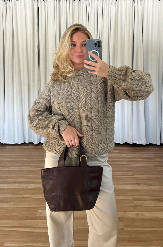 Lovely Vintage Taupe Hand-Knit Wool Sweater