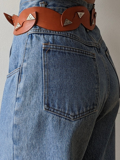 Rare Vintage Burnt Orange Scalloped Leather Belt