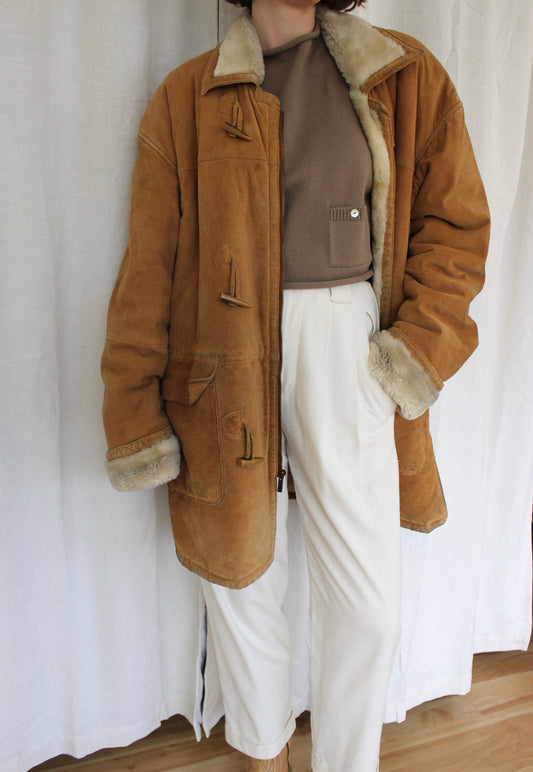 Vintage Clay Suede & Faux Fur Chore Coat