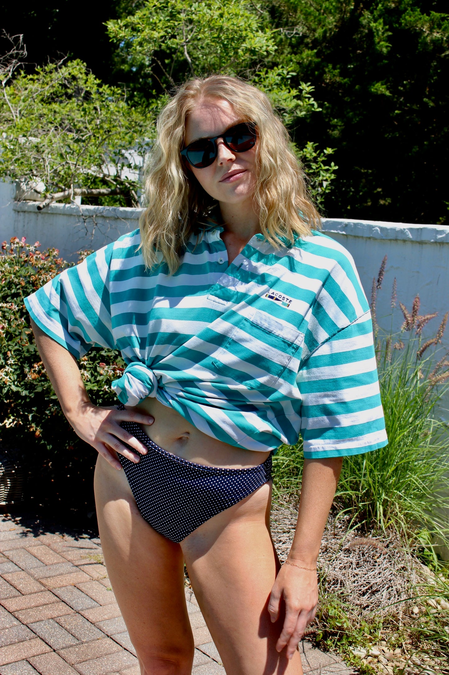 Faded Aqua Striped Lacoste Polo