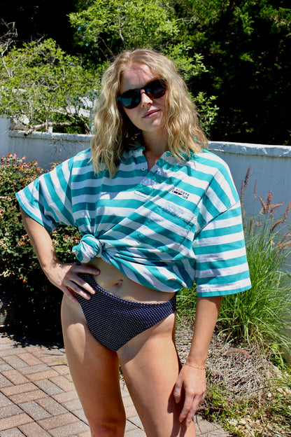 Faded Aqua Striped Lacoste Polo