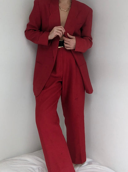 Stunning Vintage Crimson Woven Silk Suit