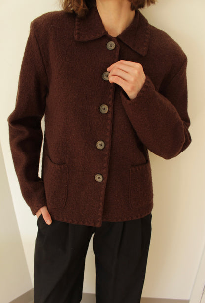 Vintage Chocolate Wool Bouclé Cardigan