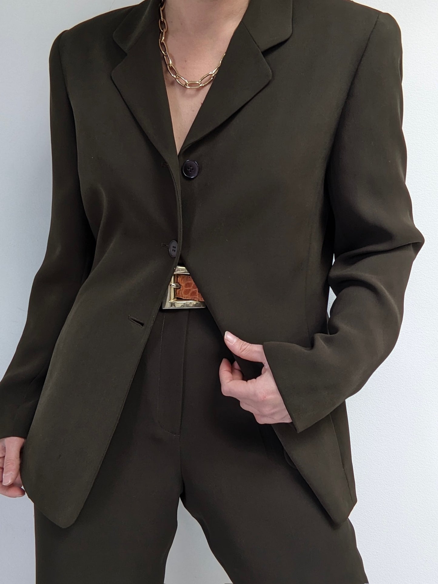 Stunning Vintage Olive Silk Pantsuit