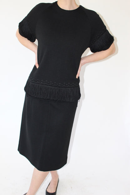 Vintage Wool Fringe Skirt Suit