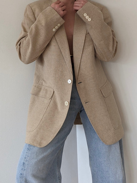 Vintage Sand Woven Linen Blazer