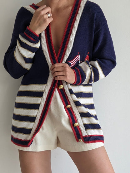 Vintage Nautical Striped Cardigan