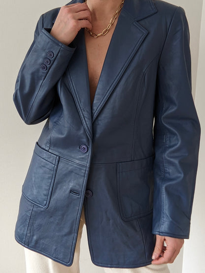 Rare Cerulean Smooth Leather Jacket