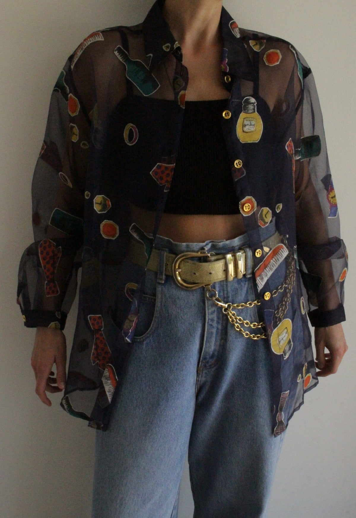 Fun Vintage Sheer Novelty Print Blouse
