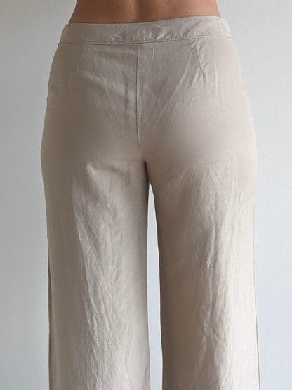 Sand Silk & Linen Low-Rise Pants
