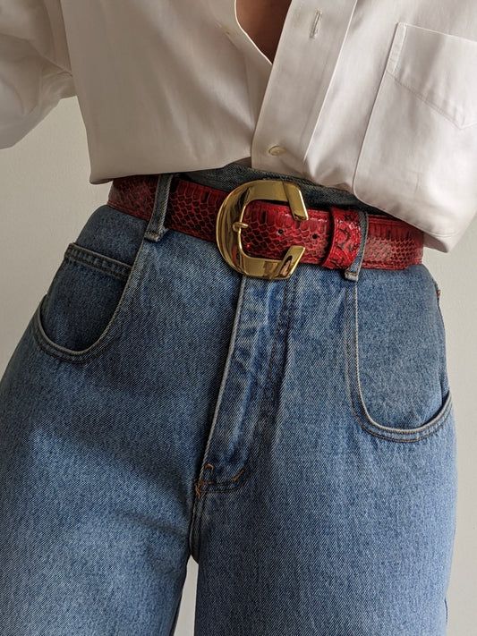 Vintage Red Snakeskin Leather Belt