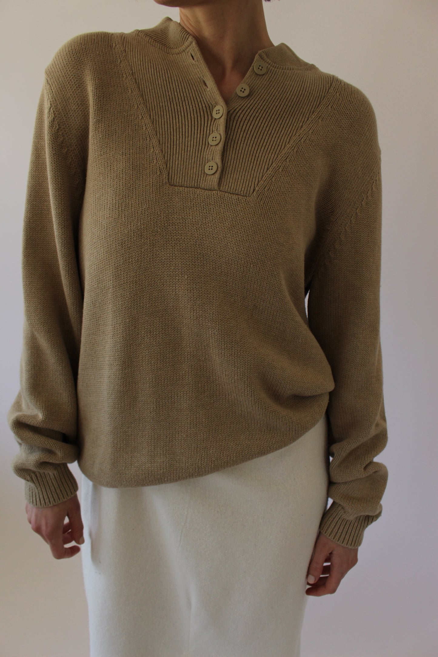 Favorite Vintage Latte Cotton Henley