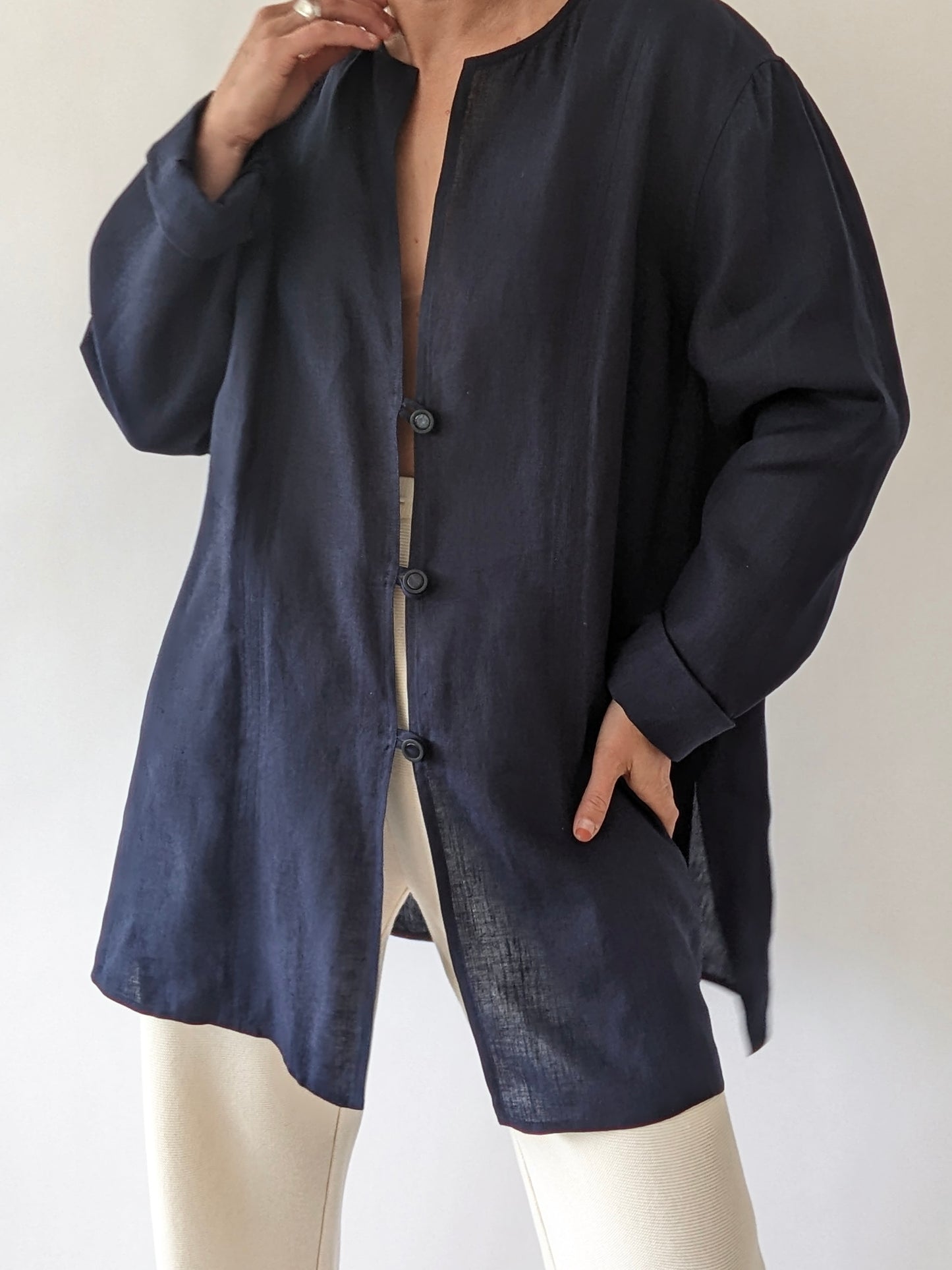 Vintage Midnight Linen Rouleau Jacket