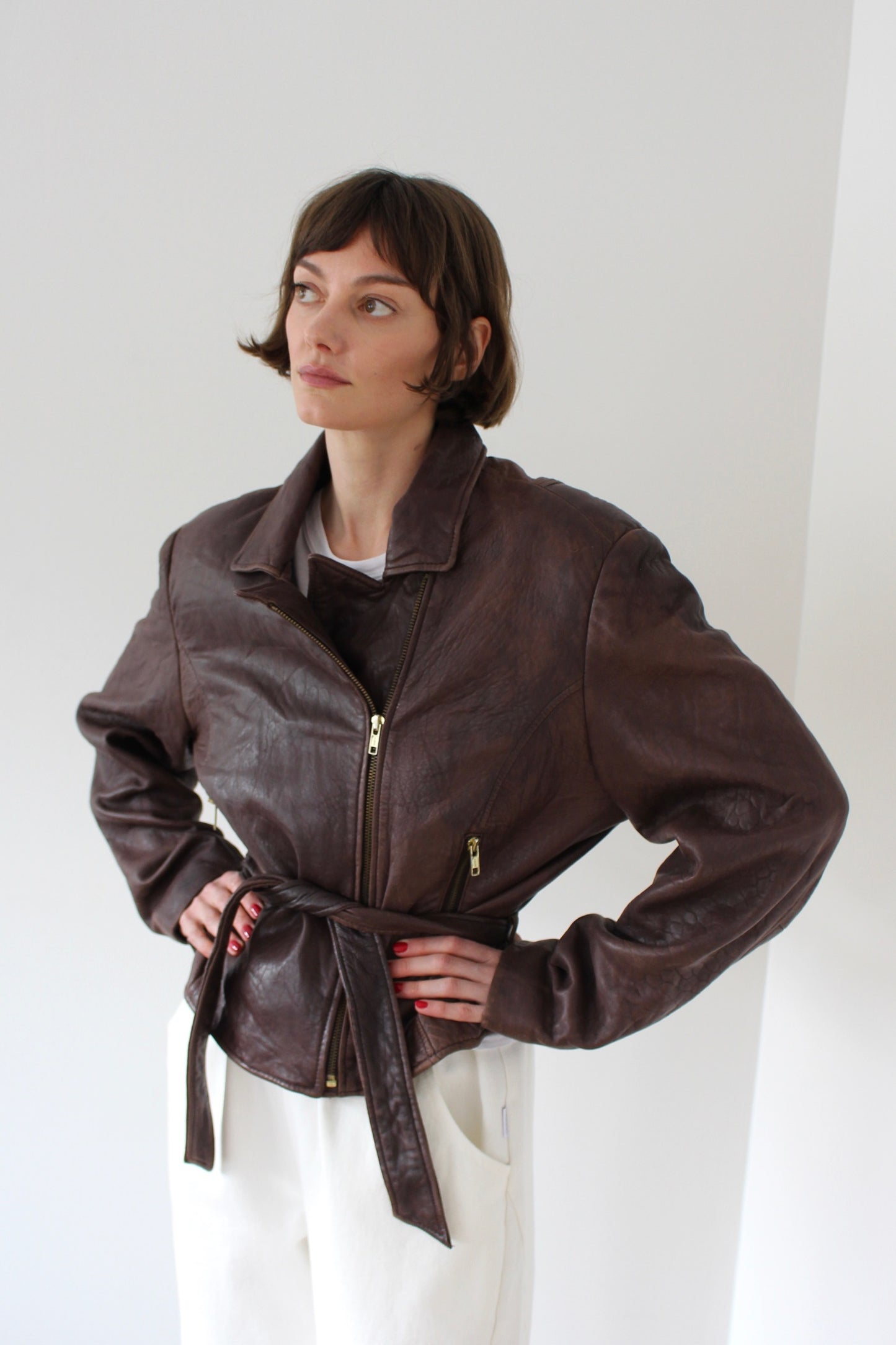 Incredible Vintage Chestnut Belted Leather Jacket