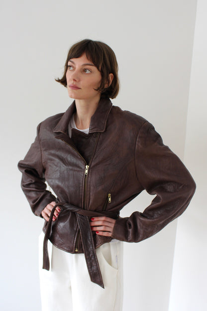 Incredible Vintage Chestnut Belted Leather Jacket