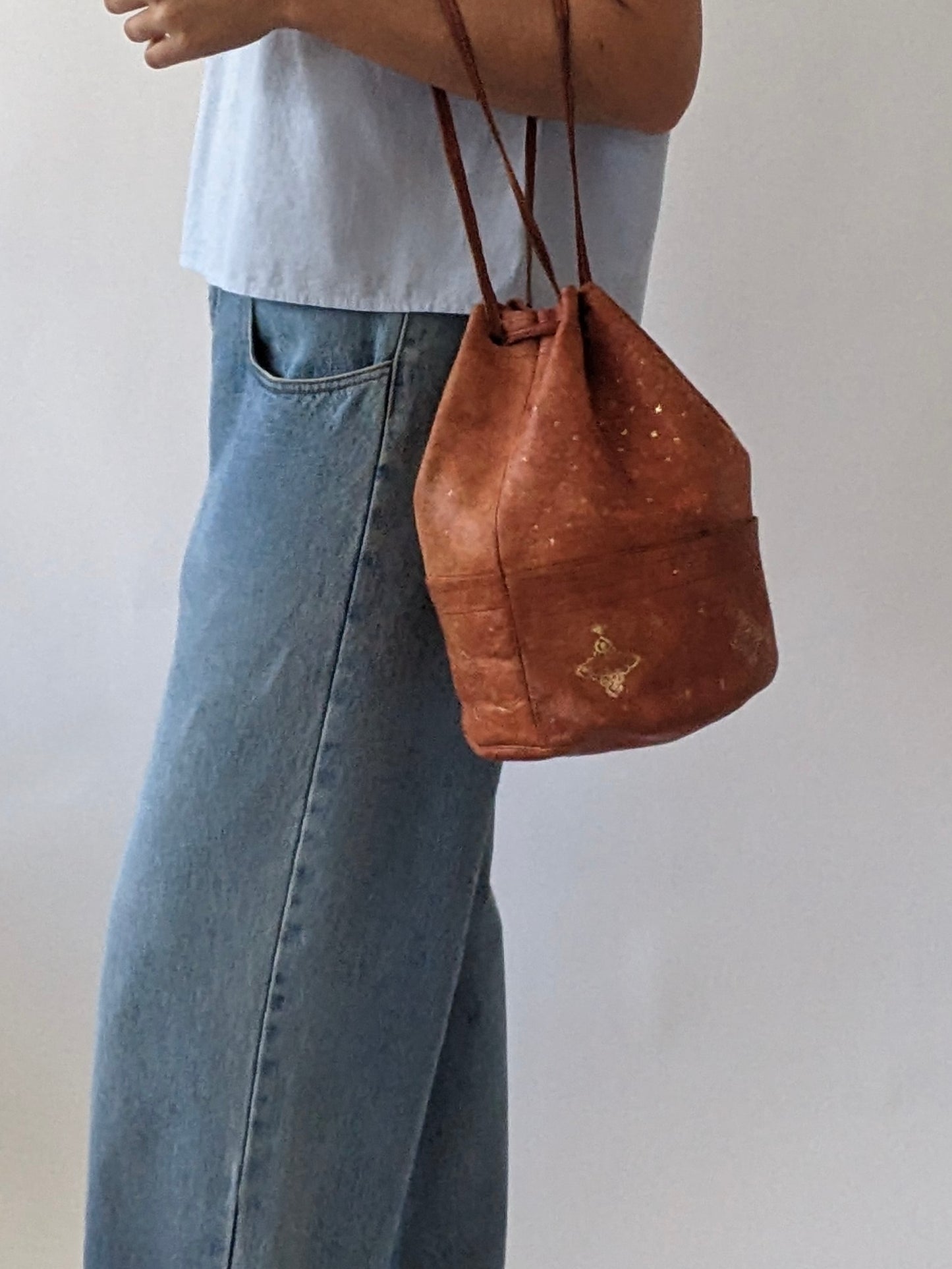 Amazing Vintage Handmade Leather Bucket Bag