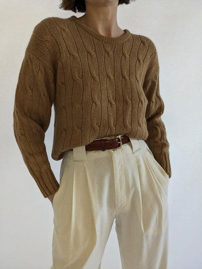 Vintage Cable Knit Camel Hair Sweater