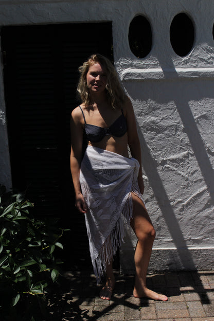 Vintage Ivory Floral Crochet Fringe Shawl