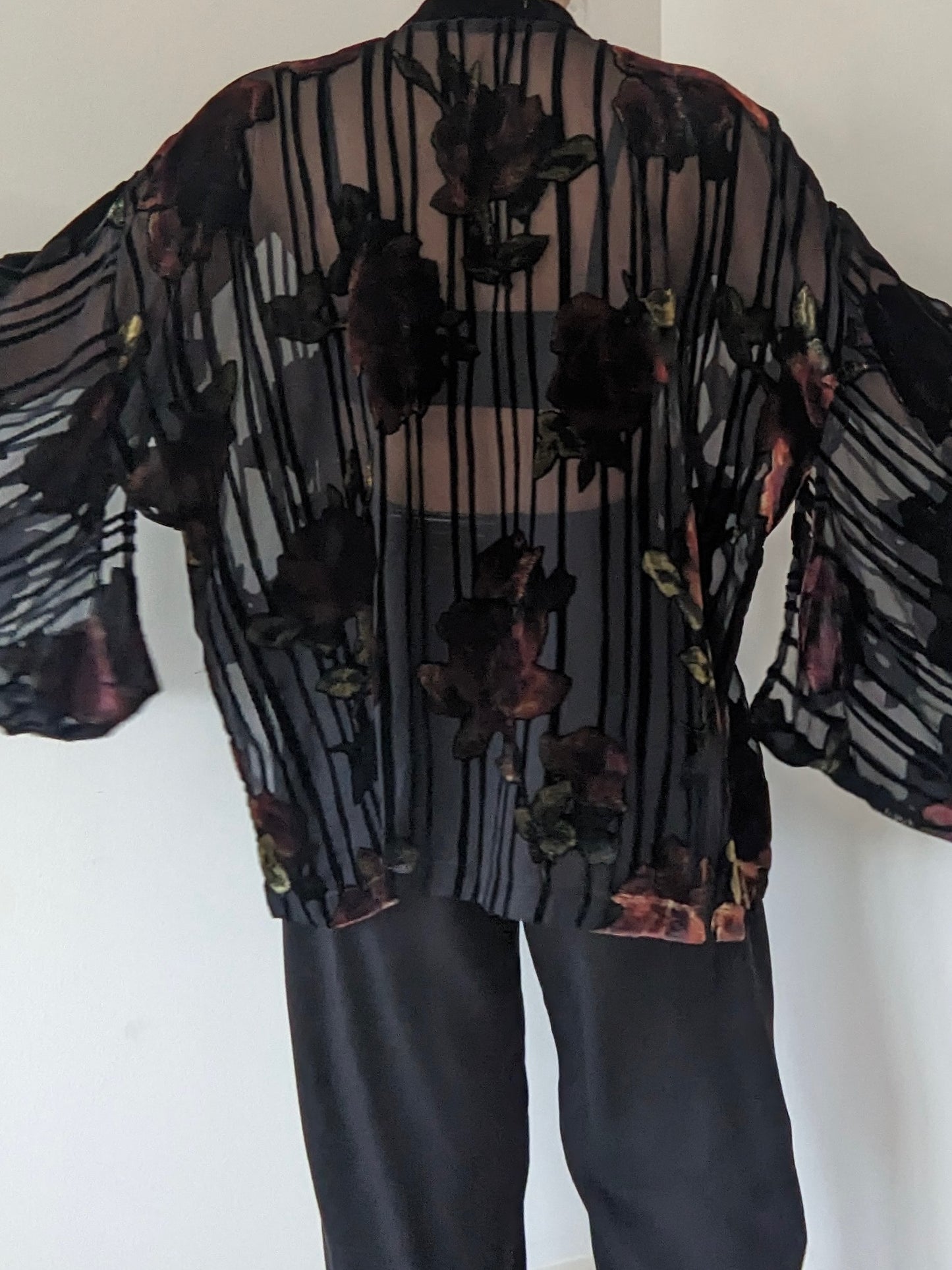 Vintage Sheer & Floral Velvet Kimono Jacket