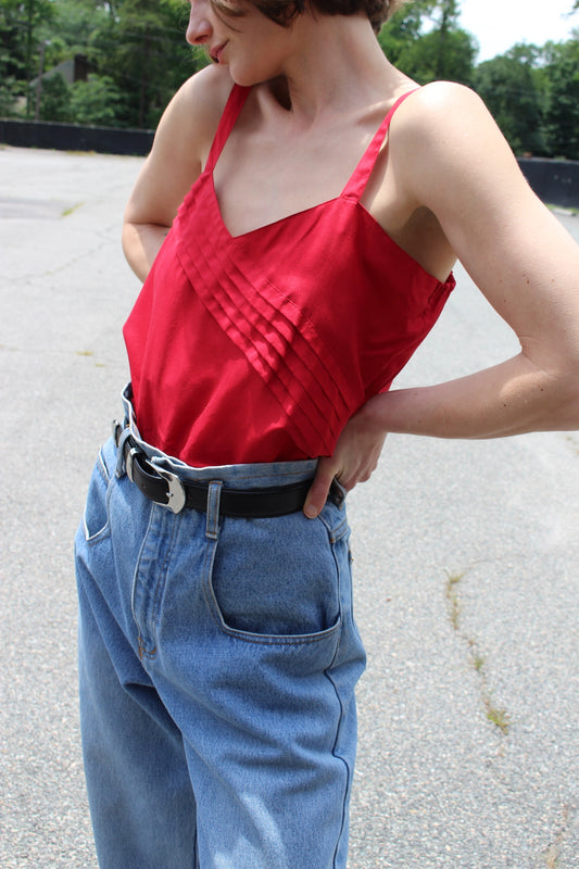Vintage Strawberry Pleated Silk Slip Top