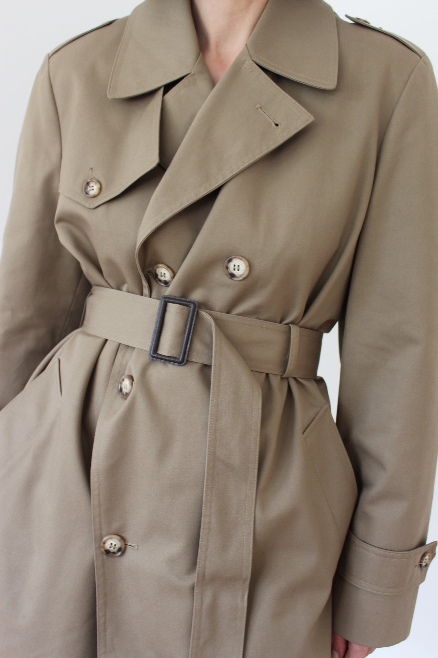 Vintage Belted Khaki Twill Trench Coat
