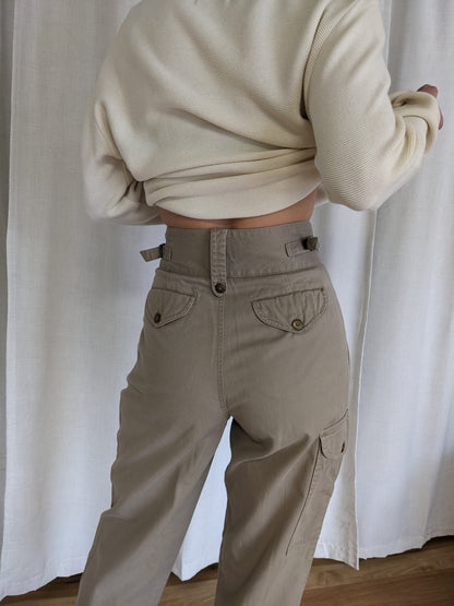 Vintage Pleated Cotton Twill Cargo Pants